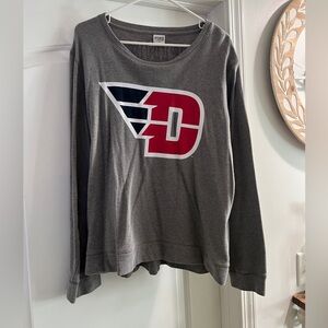 PINK Victoria's Secret Gray Crewneck Sweater with Red & Navy Logo -Dayton Flyers